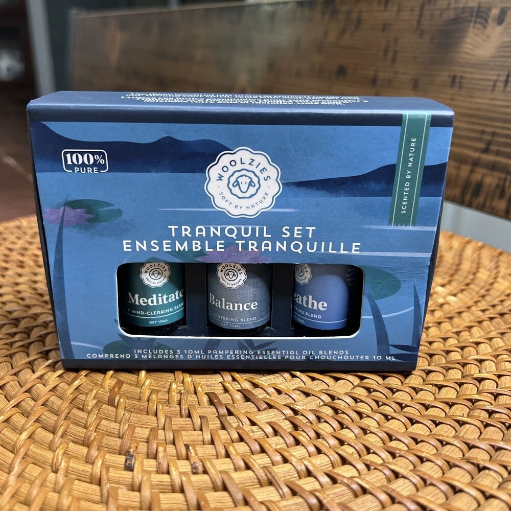 WOOLZIES Tranquil Set of 3 x 10 ml Essential Oil Blends, New in Box